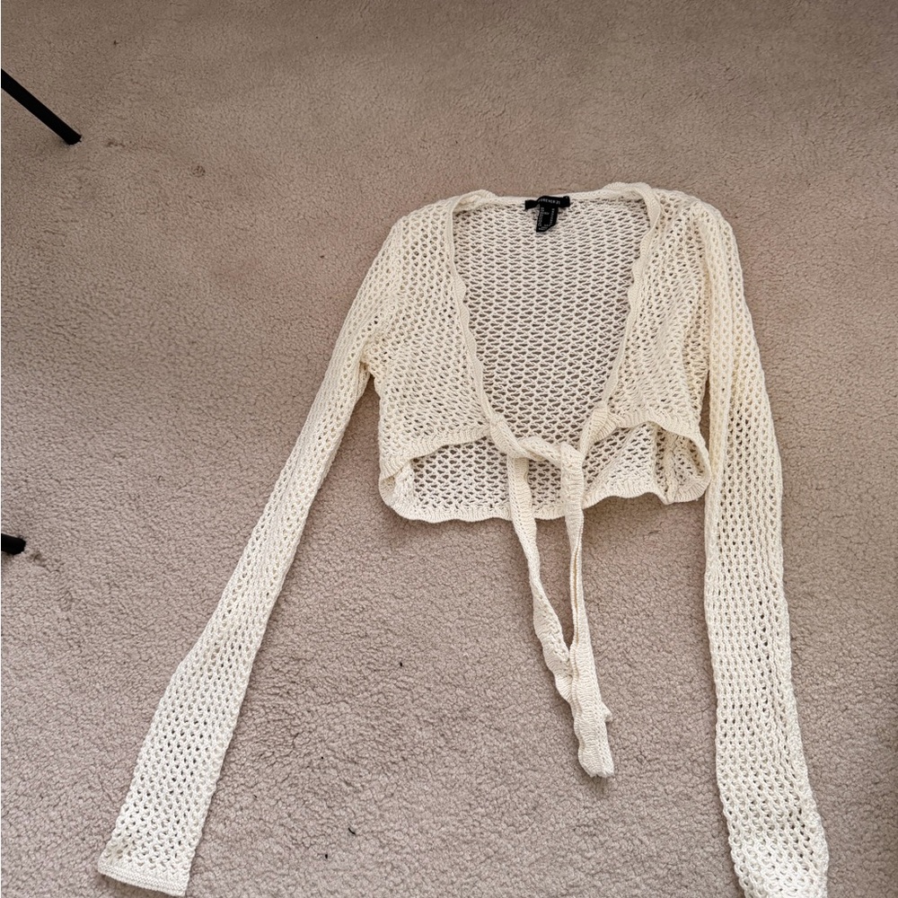 Cream Knit Tie-Front Cardigan